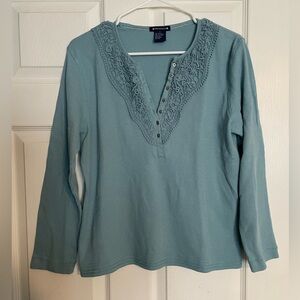 Architect Women's Teal Lace Detail Long Sleeve Top Size Large